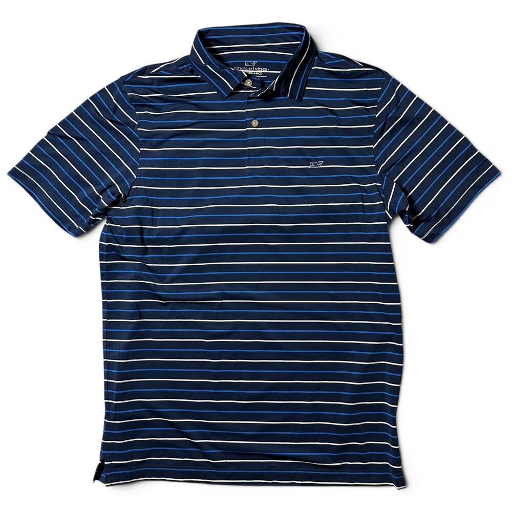 Vineyard Vines Performance Golf Polo Mens Size M Navy Blue Stripe Stretch